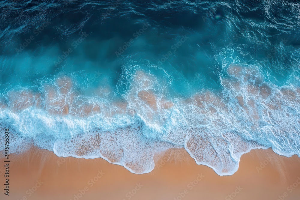 aerial view of ocean waves crashing onto a sandy beach capturing the essence of a serene summer vacation with vivid blue water and gentle white foam inviting relaxation aerial view of ocean waves crashing onto a sandy beach capturing the essence of a serene summer vacation with vivid blue water and gentle white foam inviting relaxation