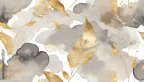 Fond texture aquarelle doux pâle aplats pastel beige gris feuille doré or nature neutre moderne architecte.