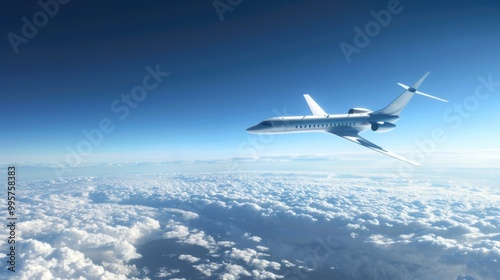 Airplane Flying High Above the Clouds in Clear Sky