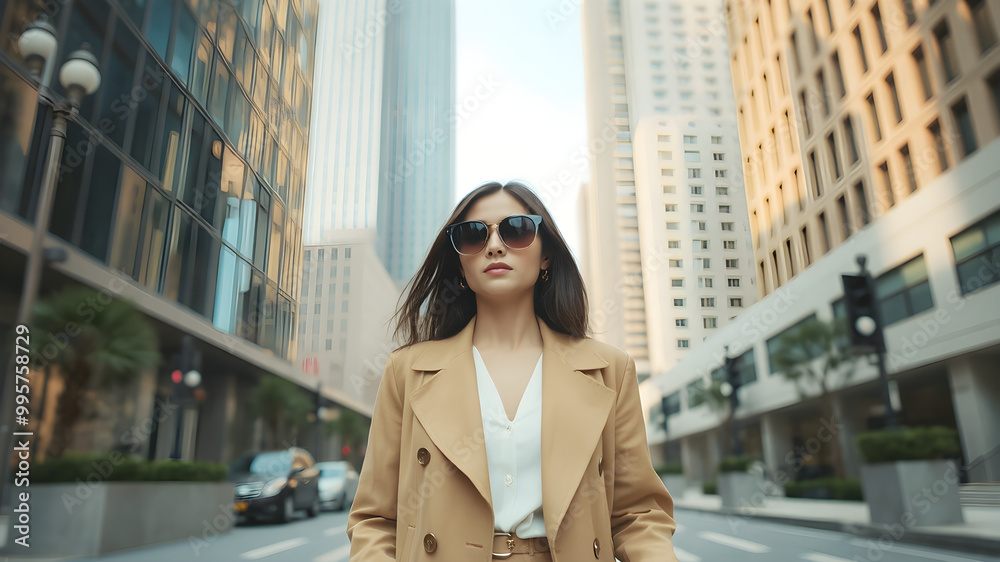 Fototapeta premium Stylish Woman Walking in Urban Setting