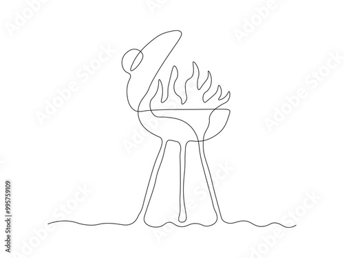 Abstract grill, barbecue. continuous one line art hand drawing sketch, logo