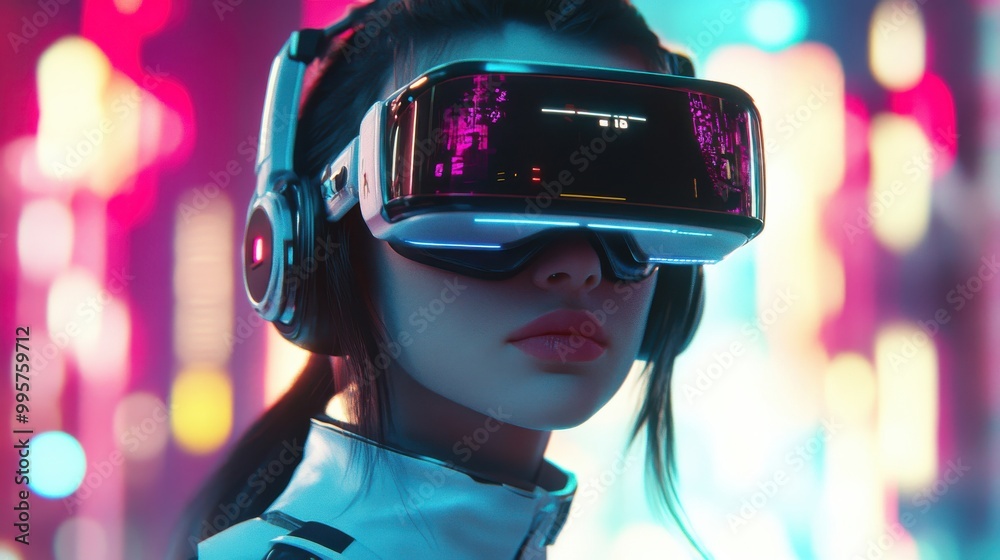 3D rendering of a cyber girl in Virtual Reality Glasses 3D rendering of a cyber girl in Virtual Reality Glasses