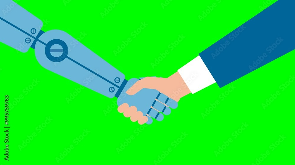 Handshake. Cooperation with Artificial Intelligence. Ai robot and ...