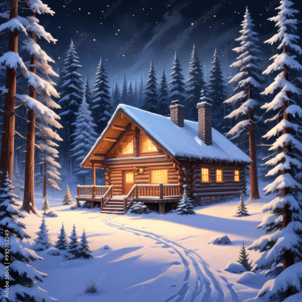Fototapeta premium Fairytale landscape of a house in a winter forest
