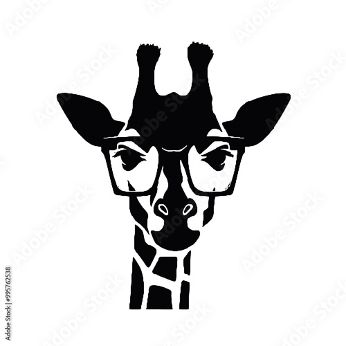 Giraffe Wearing Glasses Vector Black Silhouette Design for T-Shirt