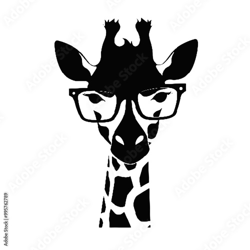 Giraffe Wearing Glasses Vector Black Silhouette Design for T-Shirt