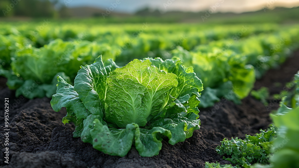 Rows of green lettuce plants Rows of green lettuce plants