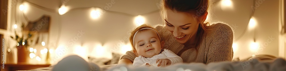 mother puts the baby to sleep. Selective focus mother puts the baby to sleep. Selective focus