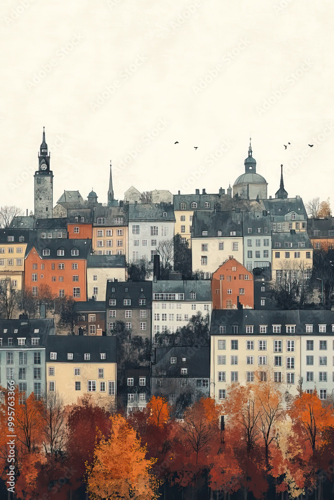 Obraz premium Luxembourg City, Luxembourg, color pen pencil hand-drawn effect drawing illustration for travel poster, card, wallpaper, backdrop or banner. Modern, clear, artistic and simple