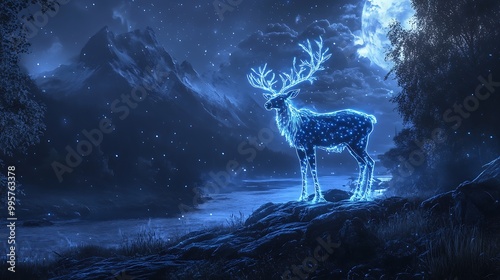 Glowing Stag in a Mystical Forest