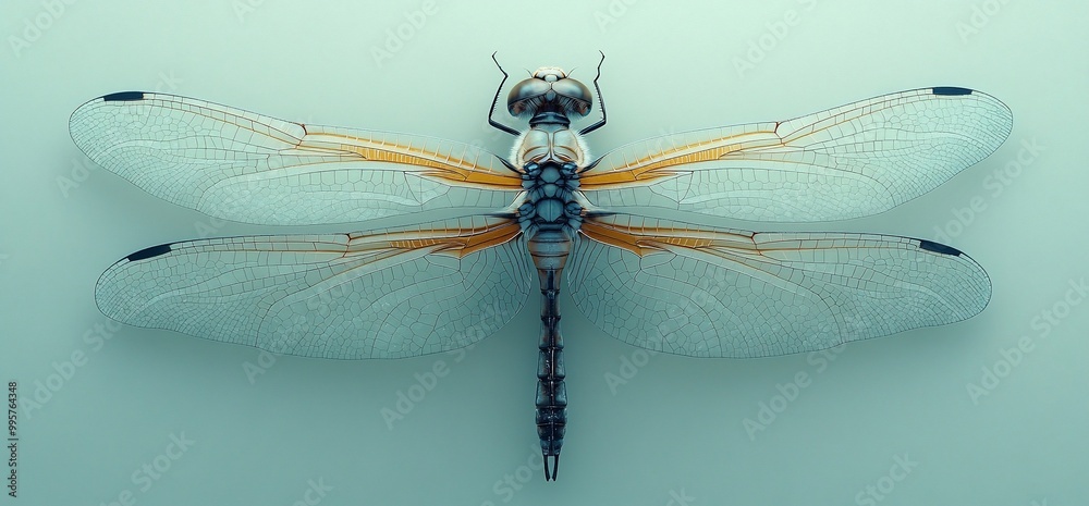 Closeup of a dragonfly with intricate wing detail. Closeup of a dragonfly with intricate wing detail.
