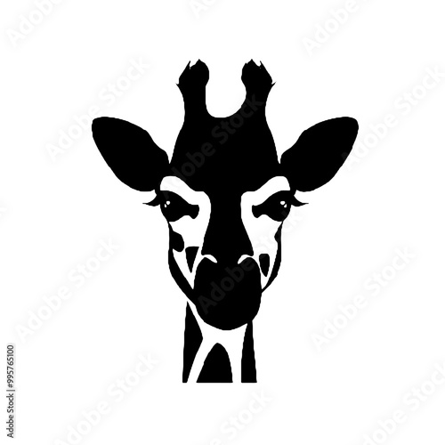 giraffe, wears black framed eyeglasses engraving black and white outline