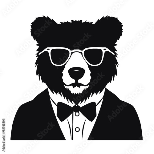 Silhouette portrait of a bear wearing glasses  photo