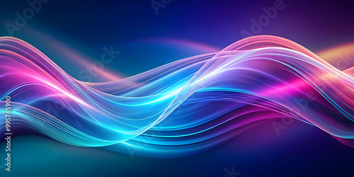 Abstract Waves of Digital Energy: Vibrant, undulating waves of light in blue, pink, and purple create a mesmerizing digital abstract background, evocative of energy, movement, and innovation. 