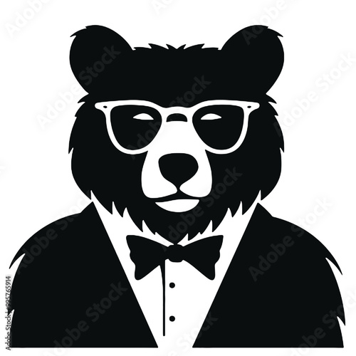 Silhouette portrait of a bear wearing glasses  photo