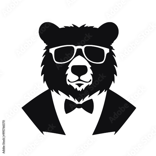 Silhouette portrait of a bear wearing glasses  photo