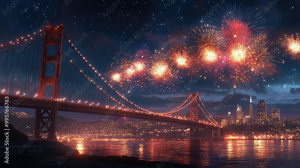 Naklejka premium New Year's Eve Celebrations and Fireworks in Major Cities Around the World, Generative AI