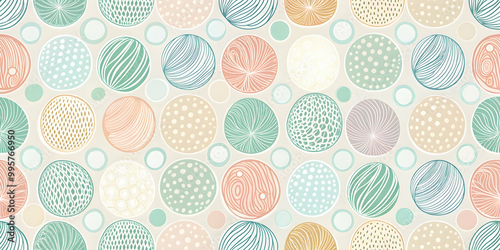 Whimsical Pastel Circles Seamless Pattern: A delightful and cheerful seamless pattern featuring a colorful array of pastel circles, each adorned with unique textures and intricate details. Whimsical Pastel Circles Seamless Pattern: A delightful and cheerful seamless pattern featuring a colorful array of pastel circles, each adorned with unique textures and intricate details.