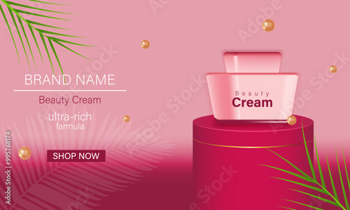 Beauty cosmetics promotion design, premium cosmetic presentation, beauty face cream vector illustration.