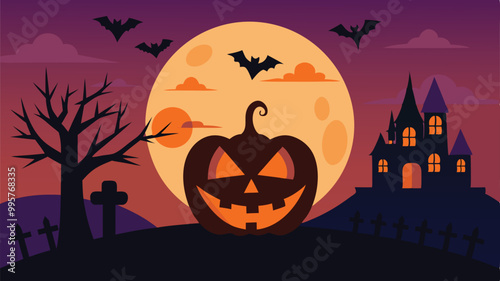 halloween background with pumpkin and bats