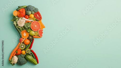 an arrangement of vegetables and fruits that resembles the shape of the human body