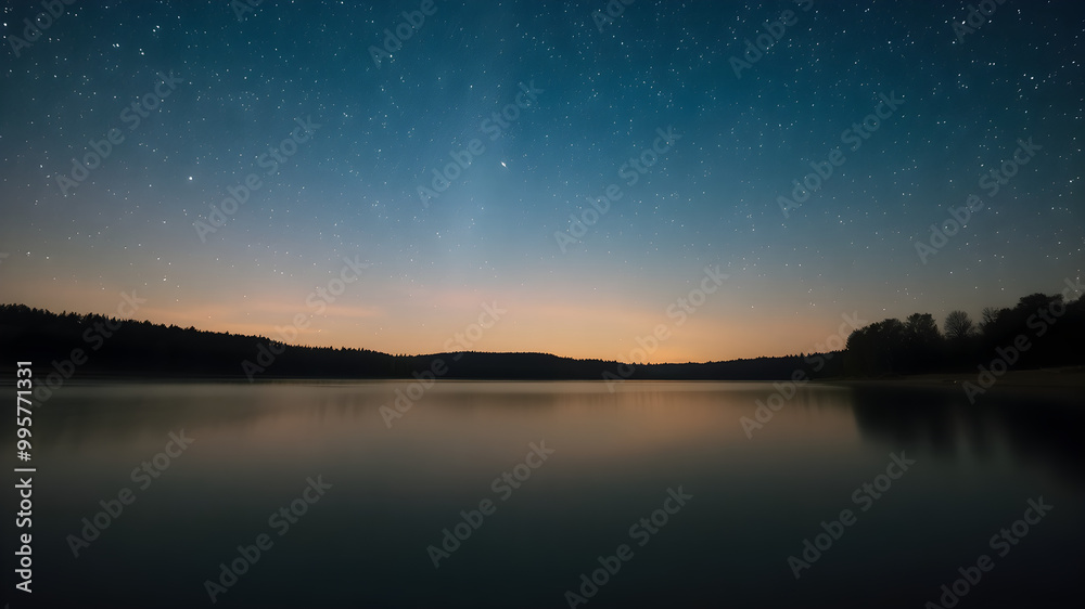 Fototapeta premium Serene Night Sky Over Calm Lake Landscape