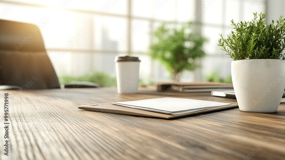 a wooden desk office space a wooden desk office space