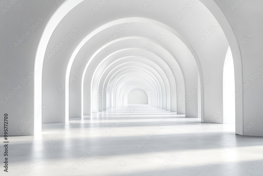 Modern architectural hallway with white arches and bright light. Modern architectural hallway with white arches and bright light.