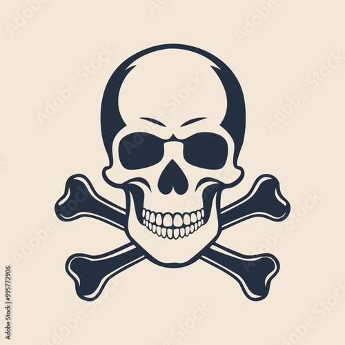 Hand drawn skull and crossbones monochrome vector illustration