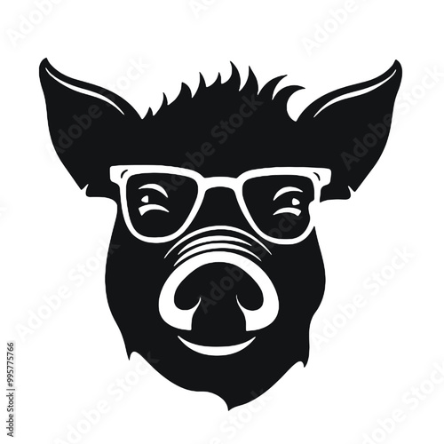 Clipart of a pig wearing a hat and sunglasses ,vector illustration transparent background 