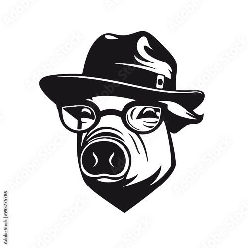 Clipart of a pig wearing a hat and sunglasses ,vector illustration transparent background 