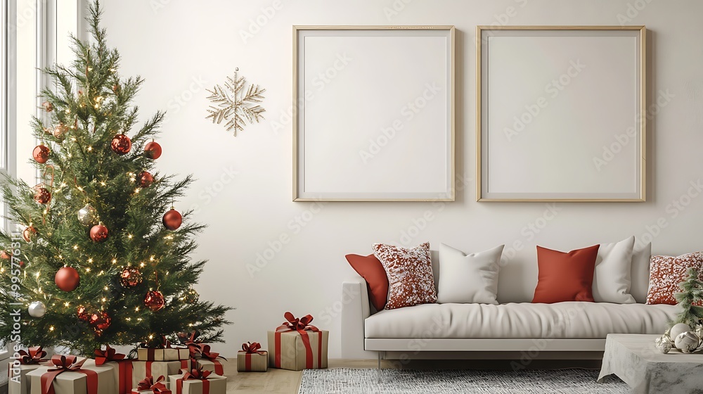 Christmas Festive Mockup with Gifts and Lights Christmas Festive Mockup with Gifts and Lights