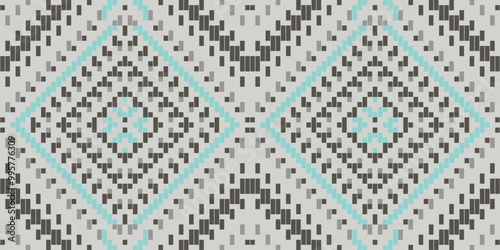Ethnic Style Ikat Pattern Sareefolk Embroidery, Aztec Geometric Ornament Print. Design for Carpet, Wallpaper, Clothing, Wrapping, Fabric