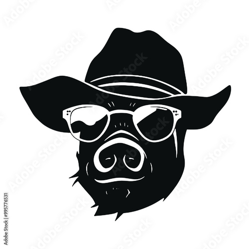 Clipart of a pig wearing a hat and sunglasses ,vector illustration transparent background 