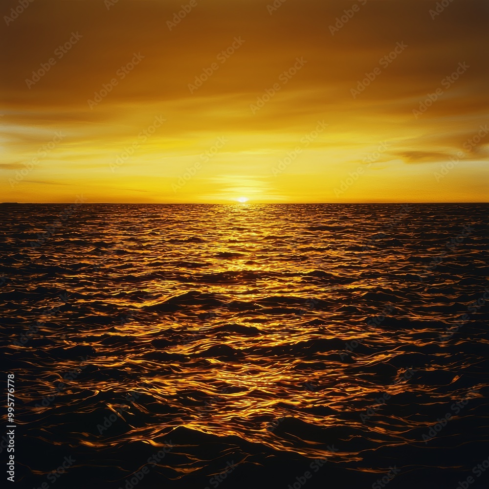 A golden sunset over a vast ocean, casting a warm glow, golden sunset, natural beauty A golden sunset over a vast ocean, casting a warm glow, golden sunset, natural beauty