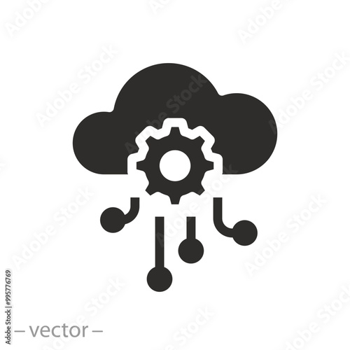 cloud integration with gear, api software icon, hosting server,  framework concept, flat vector illustration