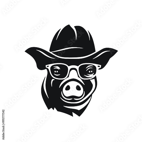  Pig with Sunglasses and hat ,vector illustration transparent background 