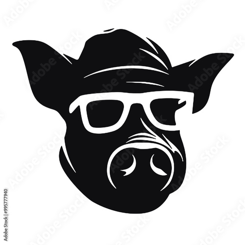  Pig with Sunglasses and hat ,vector illustration transparent background 