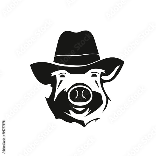  Pig with Sunglasses and hat ,vector illustration transparent background 