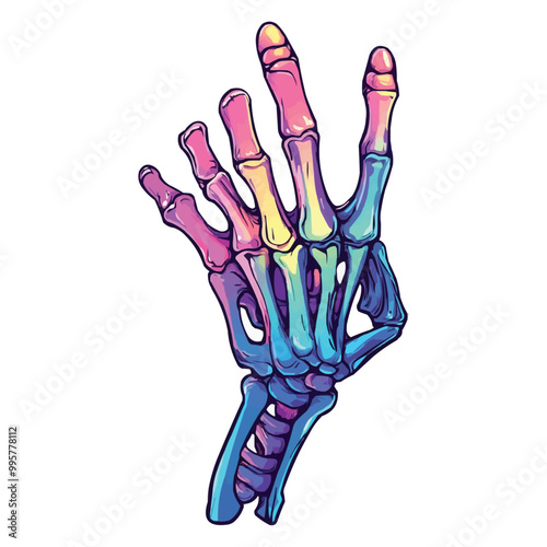 Middle-eaten middle finger skeleton hand Neon Colors vector