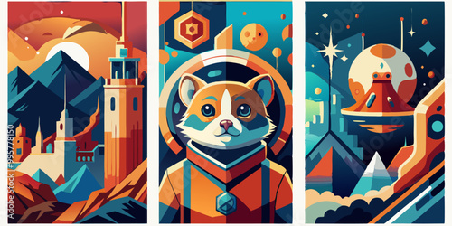 Abstract minimalist hamster in space posters collection