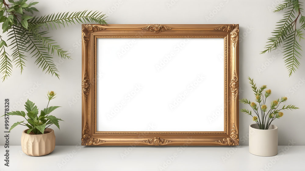 Elegant Empty Frame with Decorative Greenery Elegant Empty Frame with Decorative Greenery