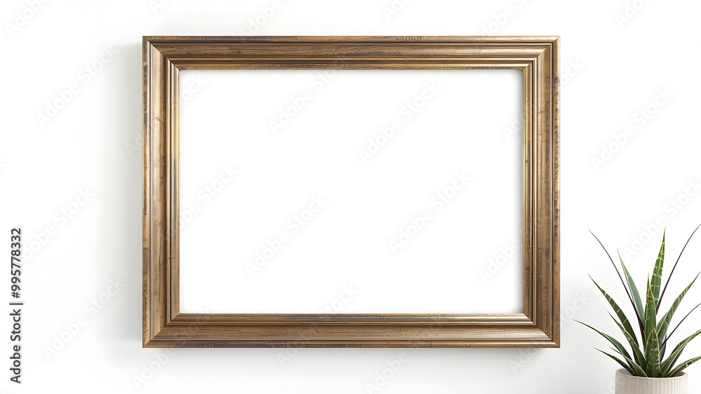 Elegant Gold Frame with Blank Canvas on Wall Elegant Gold Frame with Blank Canvas on Wall