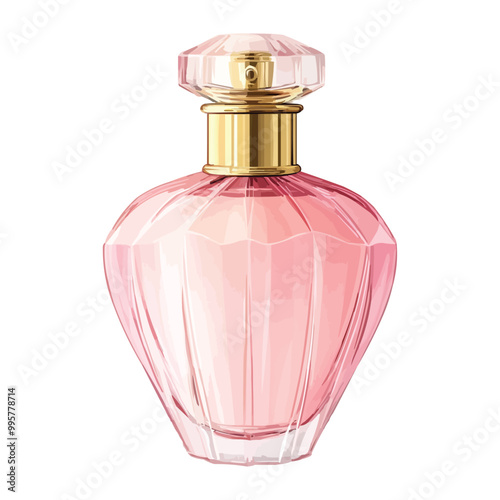 Pink glass perfume bottle with a gold cap vector