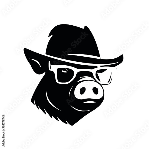  Pig with Sunglasses and hat ,vector illustration transparent background 