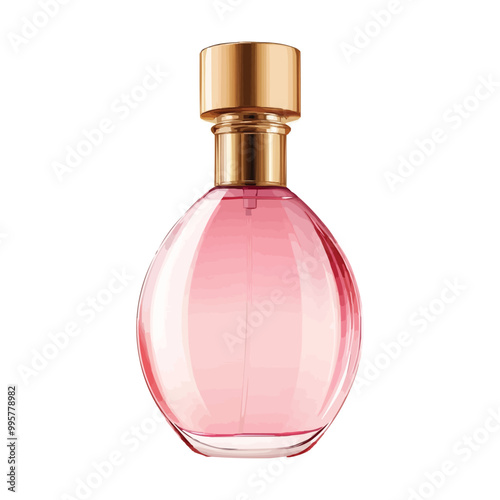 Pink glass perfume bottle with a gold cap vector