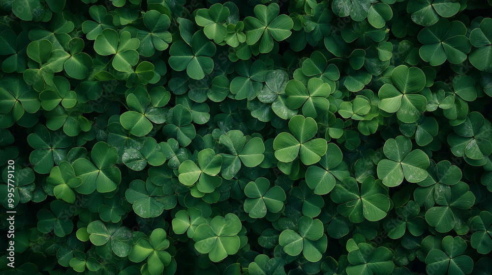 A dense collection of green clover leaves. The clovers are of varying sizes and are closely packed together, creating a lush and vibrant background. A dense collection of green clover leaves. The clovers are of varying sizes and are closely packed together, creating a lush and vibrant background.