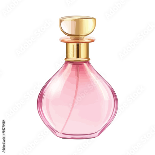 Pink glass perfume bottle with a gold cap vector