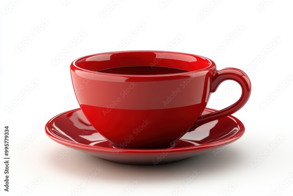 Red coffee cup with saucer, white isolated background. Red coffee cup with saucer, white isolated background.