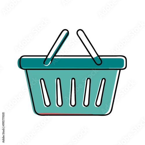 Shopping basket icon, teal and white, retail and purchasing concept
